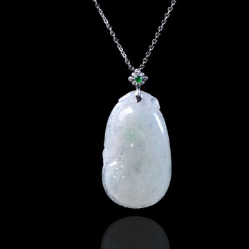 冰種飄綠翡翠如意項鍊 18K金墜頭 | 天然緬甸玉翡翠A貨 | 送禮