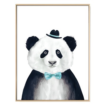 掛畫 藍領結的貓熊 貓熊裝飾畫  30 x 40cm  木色框