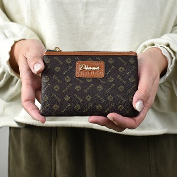 真皮 滿版LOGO皮標咖色零錢包【NW534】