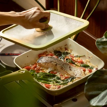 卡卡方鍋｜專利雙向把手 陶瓷不沾可拆鍋具 三鍋組（三色） 抹茶綠（現貨）