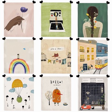 背景布 掛布掛毯 北歐ins風 墻布裝飾掛布日式房間布置清新插畫迷你小掛布 桌面電錶箱遮擋裝飾布藝小掛畫北歐ins背景布