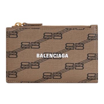 BALENCIAGA 巴黎世家 640535 滿版印花LOGO拉鍊5卡零錢包.咖