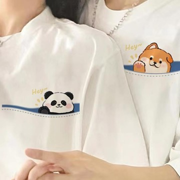 S~XL 左胸  hey 貓熊 柴犬  純棉 短T 情侶T【Y0954】MIT 情侶裝 快速出貨 短袖T 團體服 班服