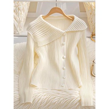 法式輕熟優雅米杏色長袖針織開衫女2024秋季新款溫柔氣質百搭上衣