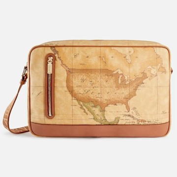 Alviero Martini 義大利地圖包 經典地圖商務15吋筆電側揹公事包-地圖黃