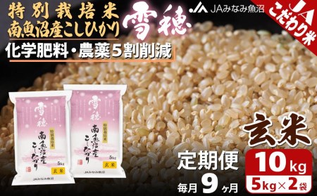 特別栽培米南魚沼産こしひかり「雪穂」玄米（10kg×全9回）