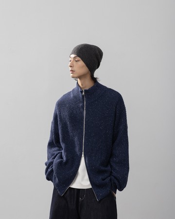 男裝 雙向拉鍊織紋設計休閒針織外套-藍 M/L