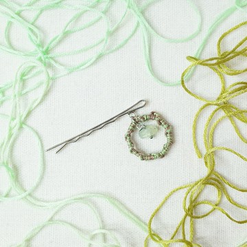 手編一字夾 麻花淺綠 葡萄石