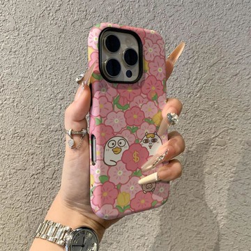 粉櫻鴨鴨蘋果17promax手機殼iPhone16pro卡通15pro女13可愛14新