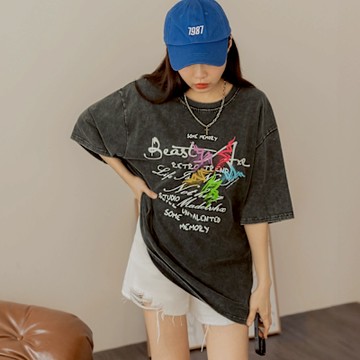 OB嚴選中大尺碼-水洗純棉率性文字印花短袖上衣《AB20126》