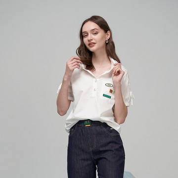 CLL巧玲瓏 純棉口袋造型抽繩襯領上衣 2073102