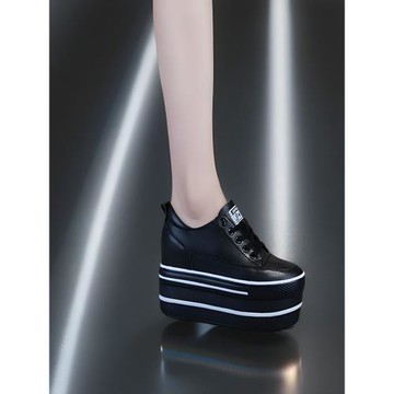 松糕鞋女厚底春夏秋季真皮內增高小白鞋10cm時尚板鞋休閑淺口單鞋
