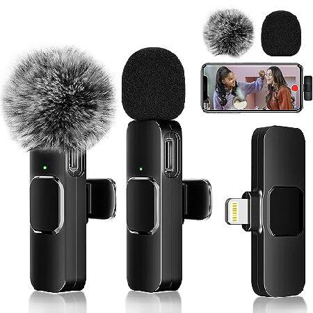 Furneet Pack Wireless Lavalier Microphone for iPhone iPad, Wireless Microphone for iPhone, Wireless Lapel Microphone with Clear Audio for Recording,