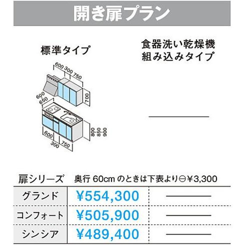 クリナップ・システムキッチン67%OFF ラクエラ 2700特価・開き扉 通販