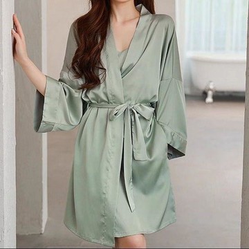 7753 人重複下單✅冰絲晨袍性感絲綢睡袍酒店浴袍女士睡衣家居服薄款中長浴衣仿真絲4UPT