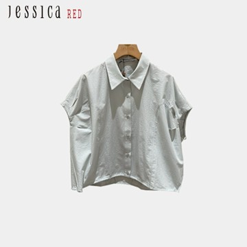 JESSICA RED - 寬鬆舒適顯瘦落肩短袖襯衫R53302（綠）
