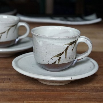 繪粉引咖啡杯盤組