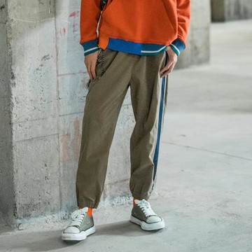 FISHING MEN日系寬松直筒工裝褲男CityBoy潮牌束腳休閑拼接長褲