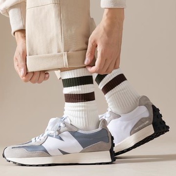 4雙 襪子男純棉中長筒二杠條紋ins刺繡街頭百搭黑白日系潮牌吸汗