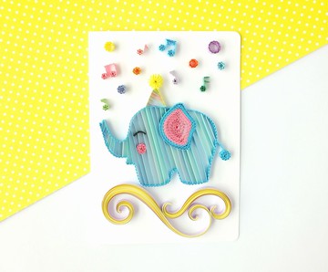 手作捲紙卡片-慶祝 歡樂小象 生日卡 萬用卡