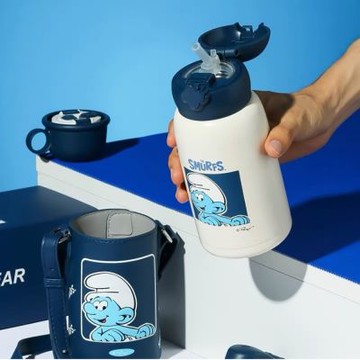 【BEDDY BEAR 杯具熊】藍精靈聯名四葉草兒童保溫水壺 630ml(保溫水壺 兒童水壺 316不鏽鋼 吸管水壺)