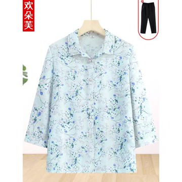 老年人奶奶夏裝2025新款冰絲襯衫老人夏季女裝70歲老太太衣服夏天