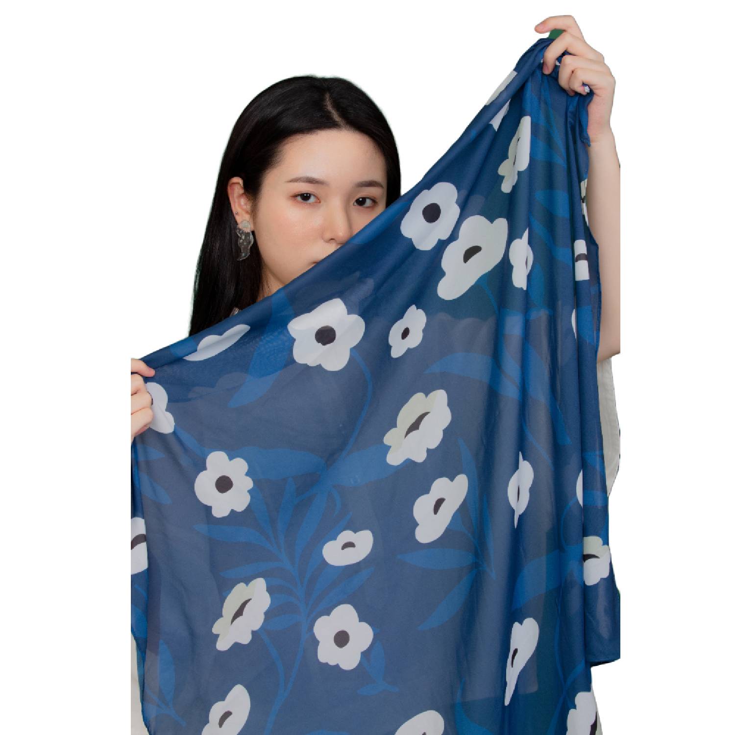 SEW INCORPORATION優雅藍色印花絲巾