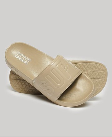 Superdry Women's Ladies Brand Print Code Core Pool Sliders, Beige, Size: S