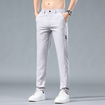 冰絲涼感微彈力直筒褲 / 褲襠拉鍊款 / 鬆緊腰帶孔兩用設計 / 不挑身材 / 6色 / 28腰-38腰【QTJBY1063】