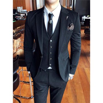 新郎西服套裝男正裝結婚禮服高級感西裝男韓版潮流修身暗條紋休閑