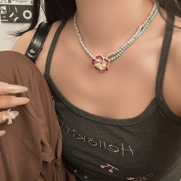 【台灣公司 可打統編】免運 夏日雞蛋花串珠項鏈女海邊度假風氛圍感鎖骨鏈甜美可愛高顏值配飾 可開發票 全館五折 工廠現貨直銷 新品特價 z9211