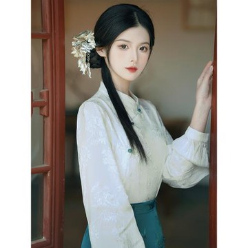 春裝女改良漢服新中式國風提花襯衫高腰金線刺繡馬面裙女穿搭套裝