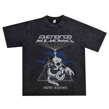 數碼直噴金屬搖滾ENFORCER樂隊重磅純棉印花T恤短袖水洗做舊寬松