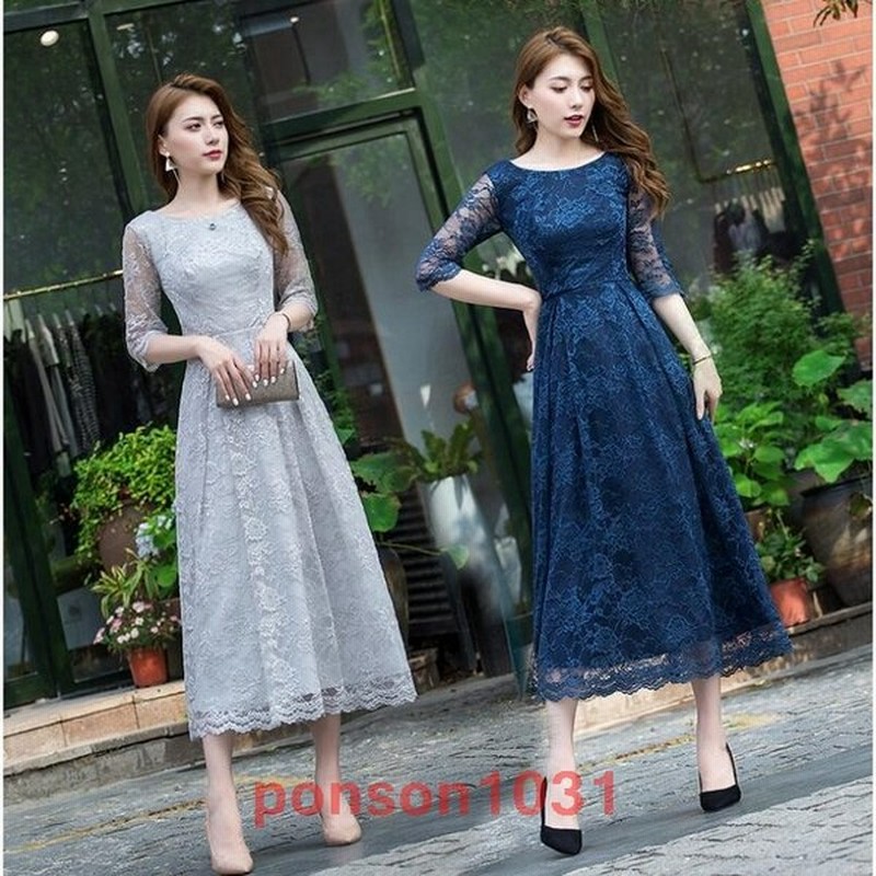 パーティードレスミモレ丈結婚式ドレスお呼ばれドレスワンピース二次会ドレスゲストドレス透け感レース発表会ウェディングドレスウェディングドレス 通販 Lineポイント最大get Lineショッピング