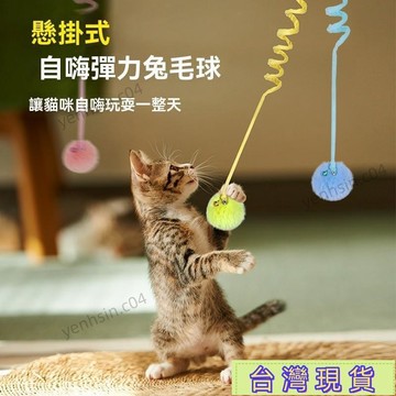 臺灣出貨⚡猫玩具懸掛自嗨彈力繩兔毛球毛線球猫玩具猫咪用品逗猫棒廠家批發