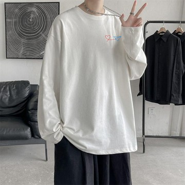 【台灣熱銷】M-8XL 長袖T恤 印花T恤 韓版衣服 男生T恤 圓領上衣 大碼衣服 街頭 落肩 薄長袖上衣