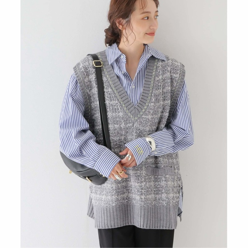 レディース ベーセーストック ツイード調ニットベスト グレーb フリー 通販 Lineポイント最大1 0 Get Lineショッピング