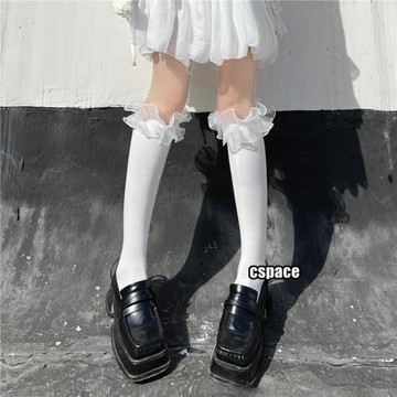 洛麗塔法式褶皺荷葉邊女中筒襪