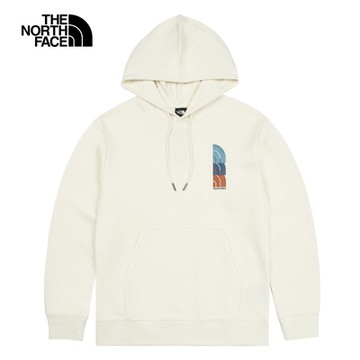 【The North Face 官方旗艦】北面男款米白色經典品牌印花設計長袖帽T｜8ATAQLI