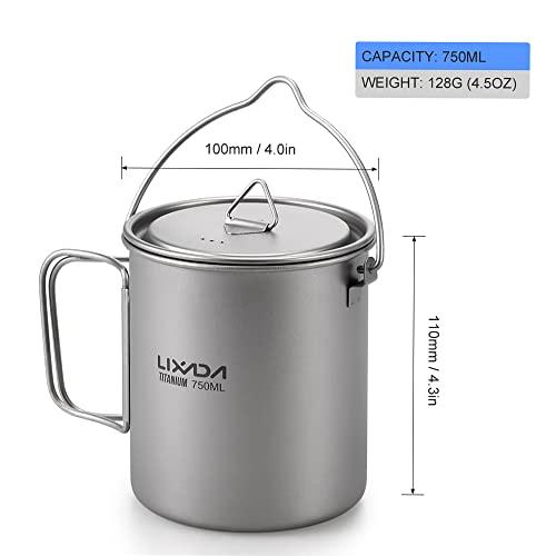 Lixada Titanium Water Mug Cup with Lid and Foldable Handle Ultralight 750ml Pot Portable Outdoor Camping Cooking Picnic