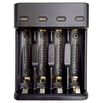 LongPing 智能鎳氫充電器 LP-UCR05 USB充電 四槽獨立設計 適用3號/4號電池  黑色  1入