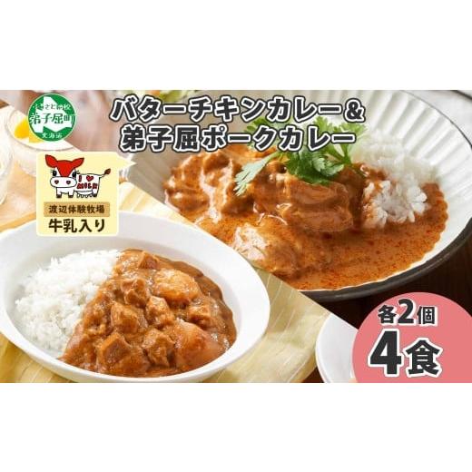 ふるさと納税 北海道 弟子屈町 1444.  弟子屈 カレー 2種 食べ比べ 計4個 中辛 バターチキンカレー ポークカレー 鶏肉 豚肉 じゃがいも 業務用 レトルトカレー…