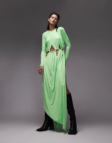 Topshop Premium Limited Edition asymmetric cut out dress in green
