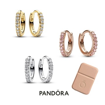 禮物獨家品牌立鏡組✨【Pandora官方直營】璀璨小巧耳環圈-三款任選+品牌立鏡✨[客製化卡片]🎁生日。祝福。感謝
