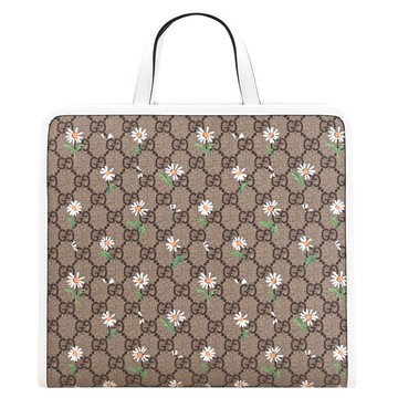 GUCCI 605614 Kids Printed GG 小雛菊印花手提托特包.駝/白邊