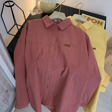 品質貨 純色襯衫女長袖V-6夏季新款韓版慵懶風寬松簡約百搭上衣