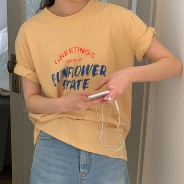 正韓T恤 大碼印花五分袖T恤FIE1145-創翊韓都