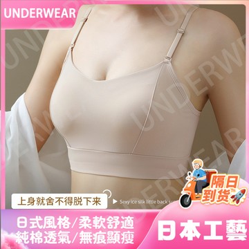 🚀虧本到貨🚀日本🇯🇵冰絲大U背裸感冰絲無痕吊帶背心女 一體固定式細肩帶美背裹胸抹胸