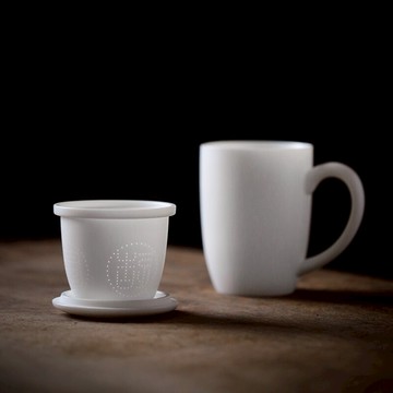 德化白瓷馬克杯陶瓷家用隨手辦公個人泡茶帶蓋過濾大容量茶杯