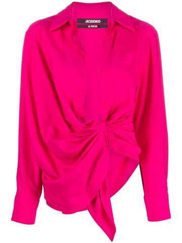 Jacquemus - knot-detail long-sleeve shirt - women - Polyamide/Viscose - 42 - Pink